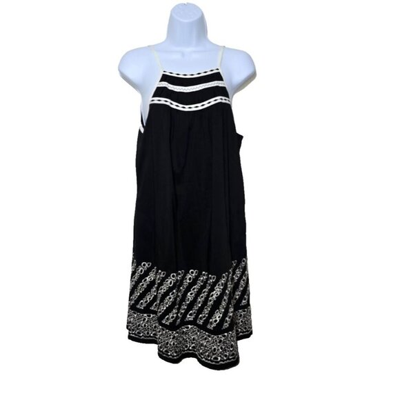 BCBG MaxAzria Dress 4 Black Sundress Geometric Boho Pockets Adjustable Strap - Picture 1 of 15